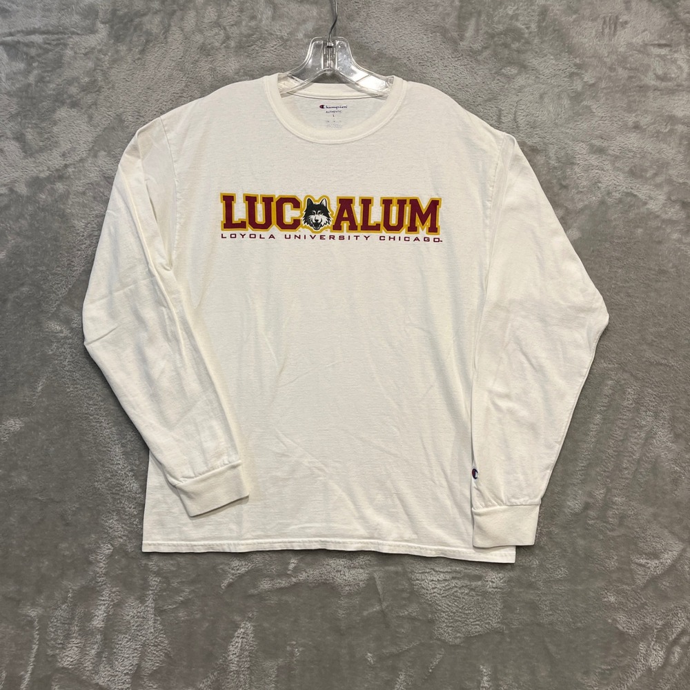 Champion Loyola University Chicago LUC ALUM T-Shirt Mens Large White Long Sleeve